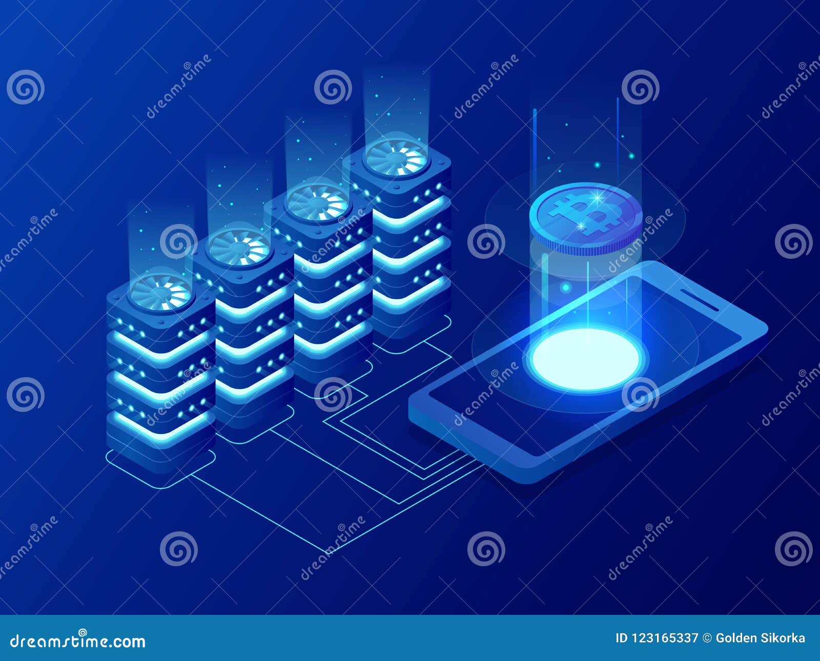 Isometric Mining Bitcoin Farm Cryptocurrency Blockchain Bitcoin - 